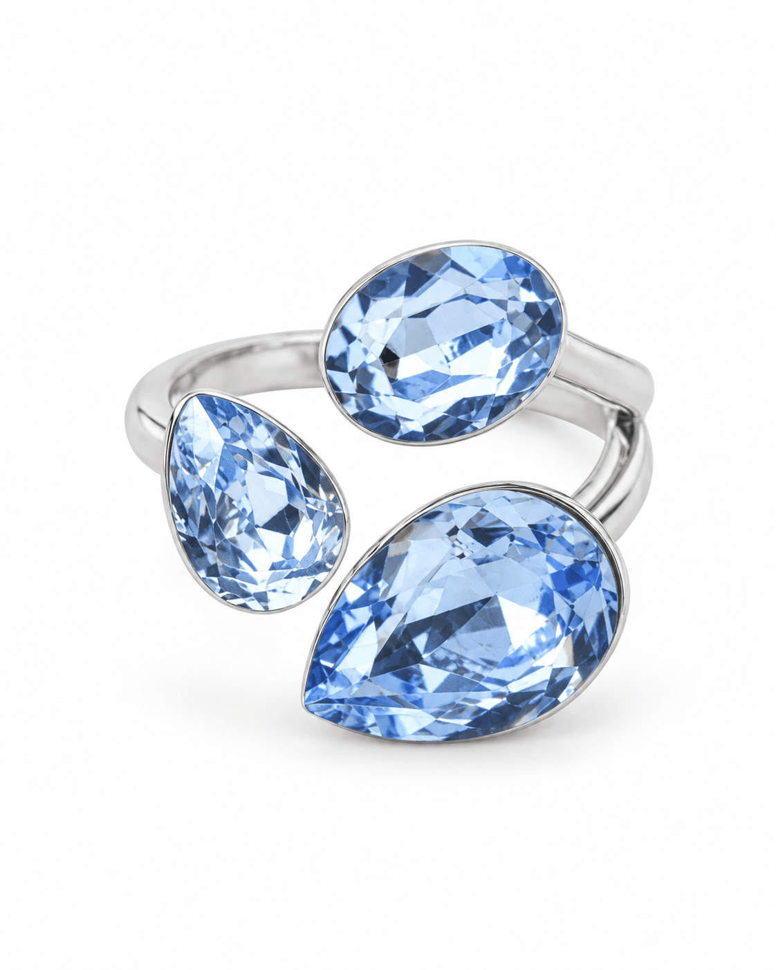Ice Blue Crystal Pear & Oval Cluster Open Ring - Maxiblink