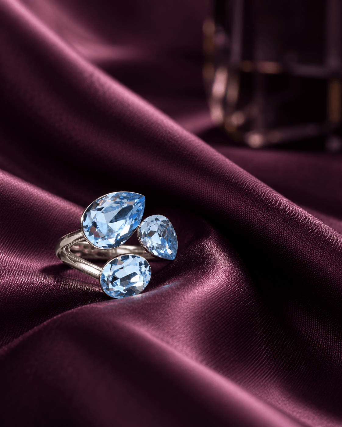 Ice Blue Crystal Pear & Oval Cluster Open Ring - Maxiblink