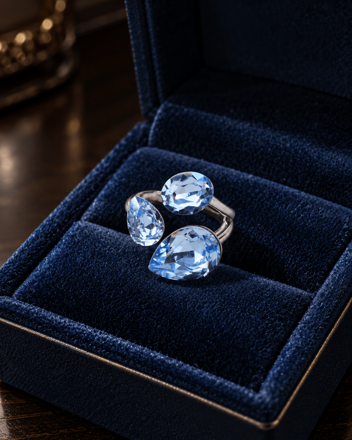 Ice Blue Crystal Pear & Oval Cluster Open Ring - Maxiblink
