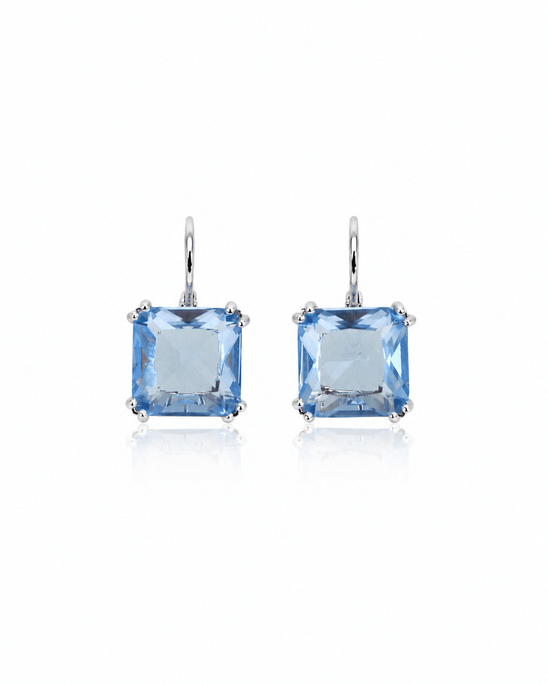 Ice Blue Square Crystal Lever - back Drop Earrings - Maxiblink