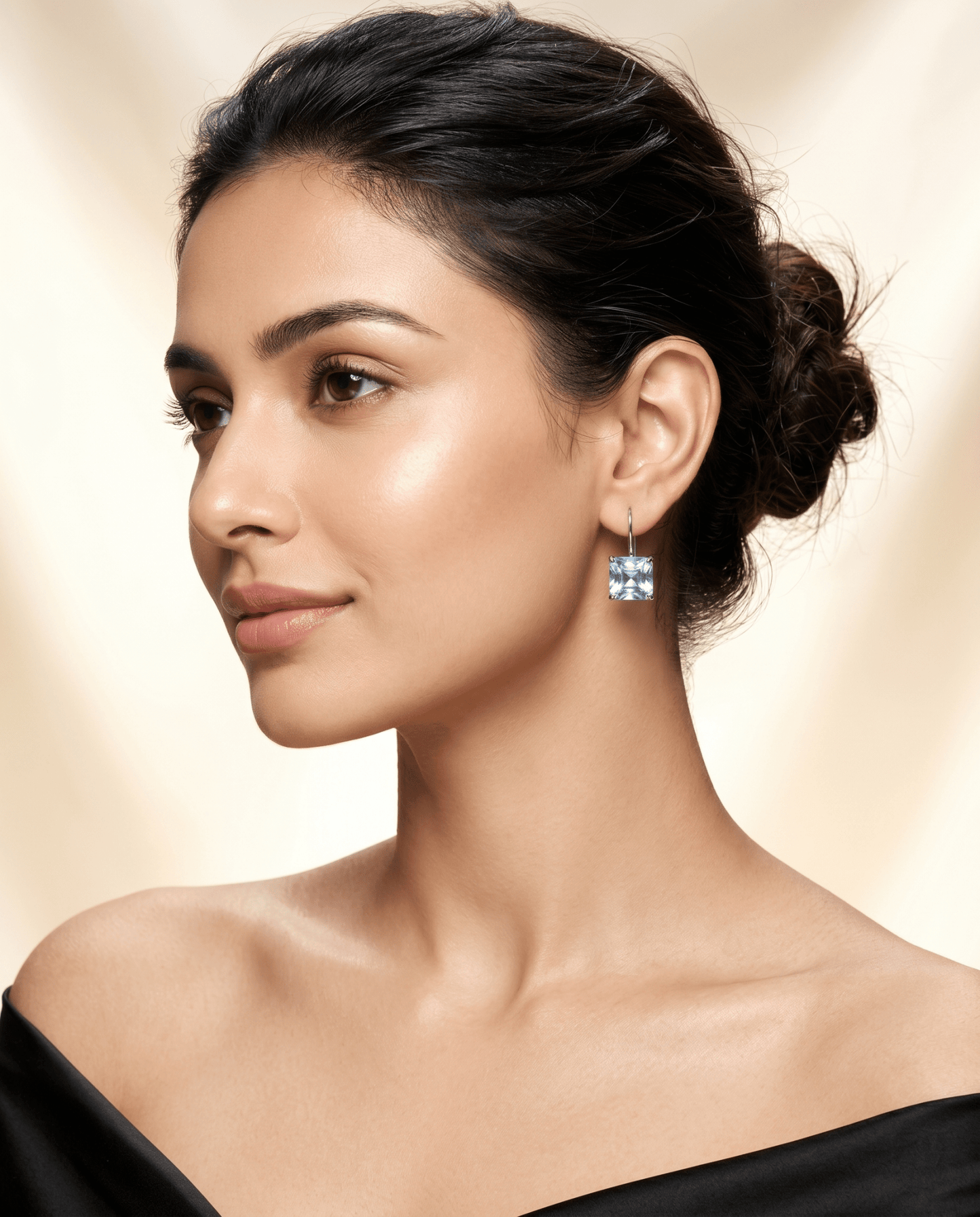 Ice Blue Square Crystal Lever - back Drop Earrings - Maxiblink
