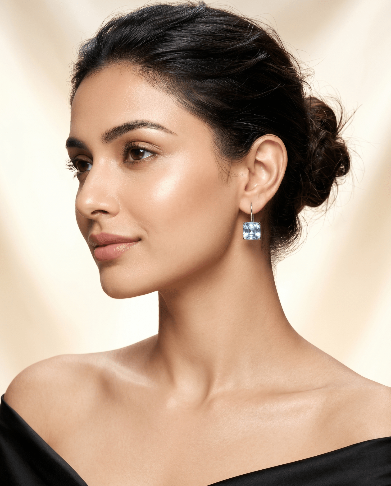 Ice Blue Square Crystal Lever - back Drop Earrings - Maxiblink