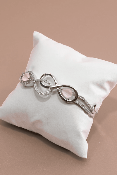 Infinity Curve Silver Bracelet with Soft Pink Stones - Maxiblink