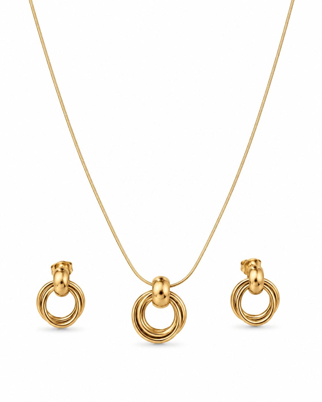 Interlocking Ring Pendant Necklace & Earrings Set - Maxiblink