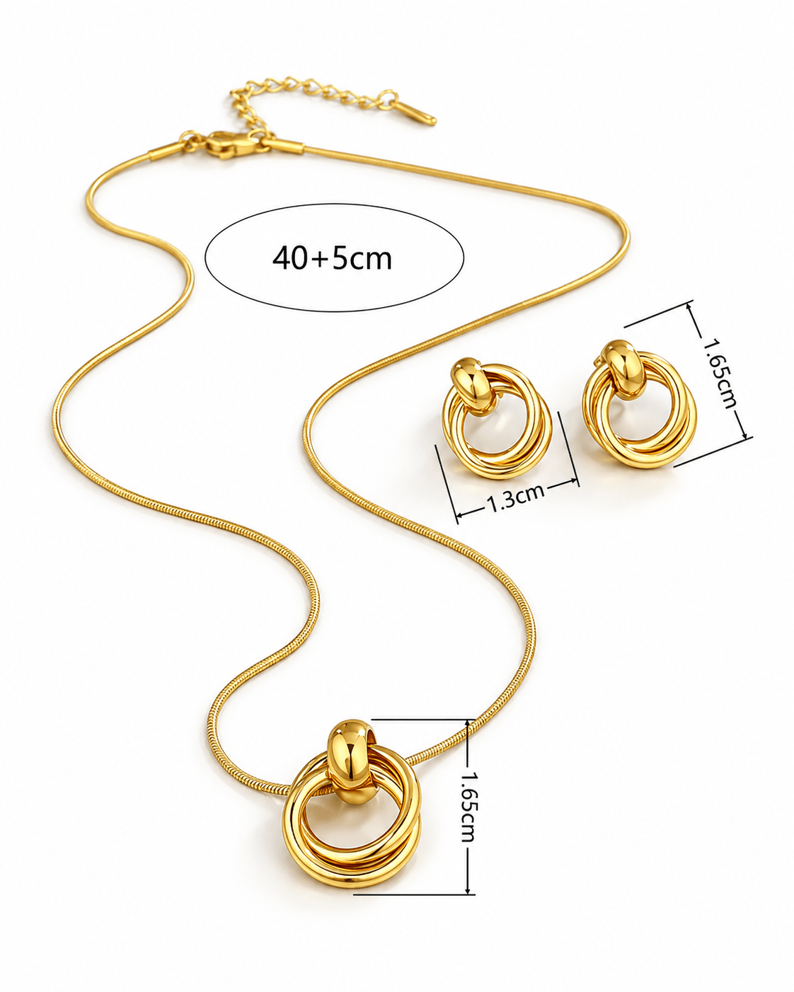Interlocking Ring Pendant Necklace & Earrings Set - Maxiblink