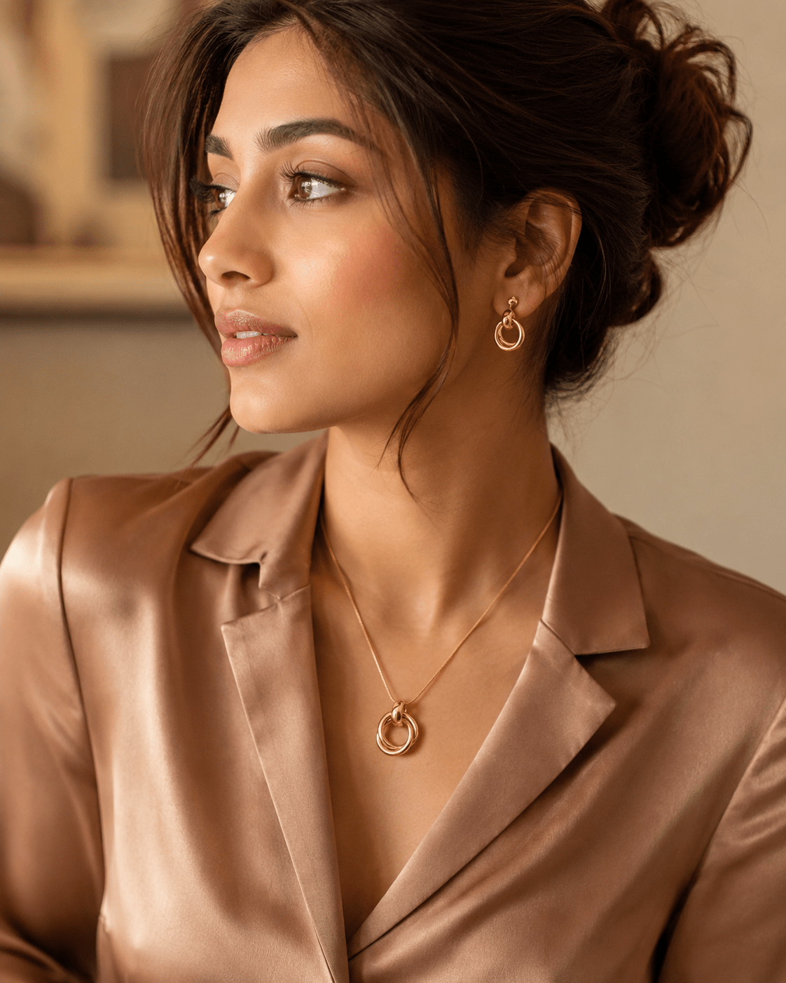 Interlocking Ring Pendant Necklace & Earrings Set - Maxiblink