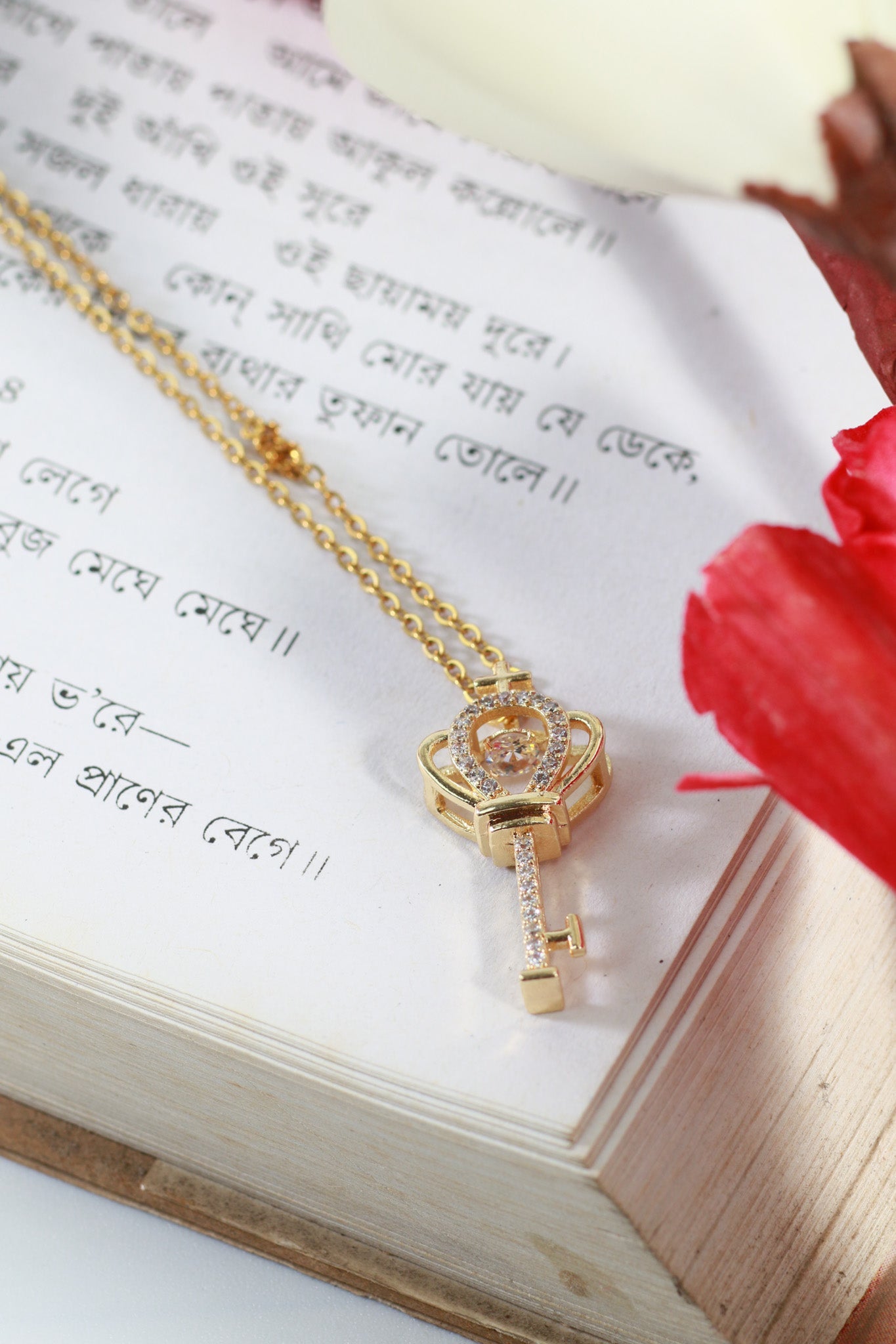 Key Pendant Necklace – Gold Plated with CZ Accents - Maxiblink