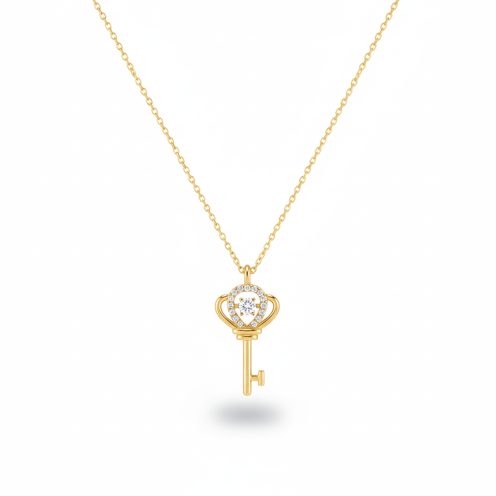 Key Pendant Necklace – Gold Plated with CZ Accents - Maxiblink