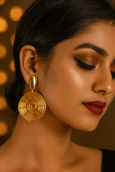 Korean Spiral Swirl Statement Earrings – Golden Wire Anti - Tarnish Design - Maxiblink