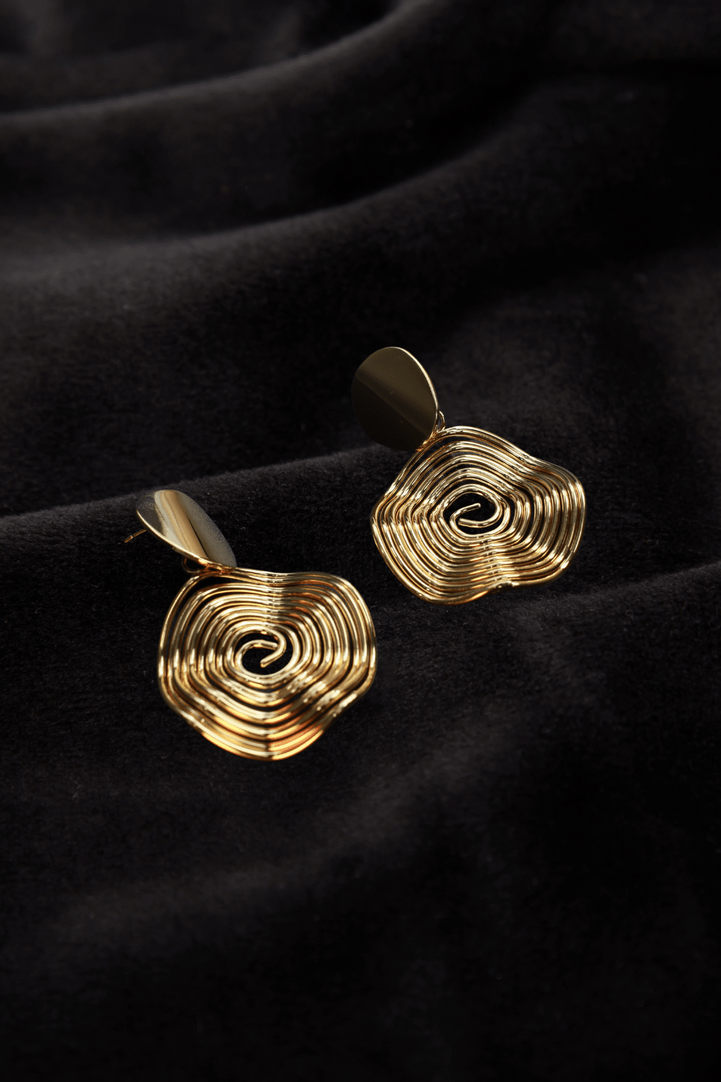Korean Spiral Swirl Statement Earrings – Golden Wire Anti - Tarnish Design - Maxiblink