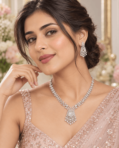 Kundan Pentagon Fringe Necklace Set - Maxiblink