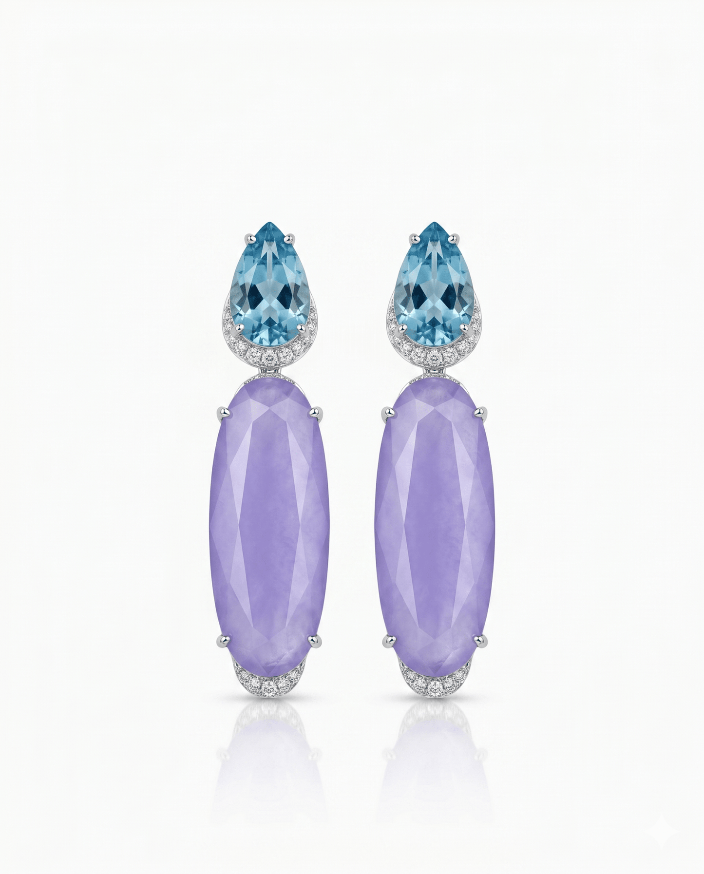 Lavender & Aqua Two - Stone Long Drop Earrings - Maxiblink