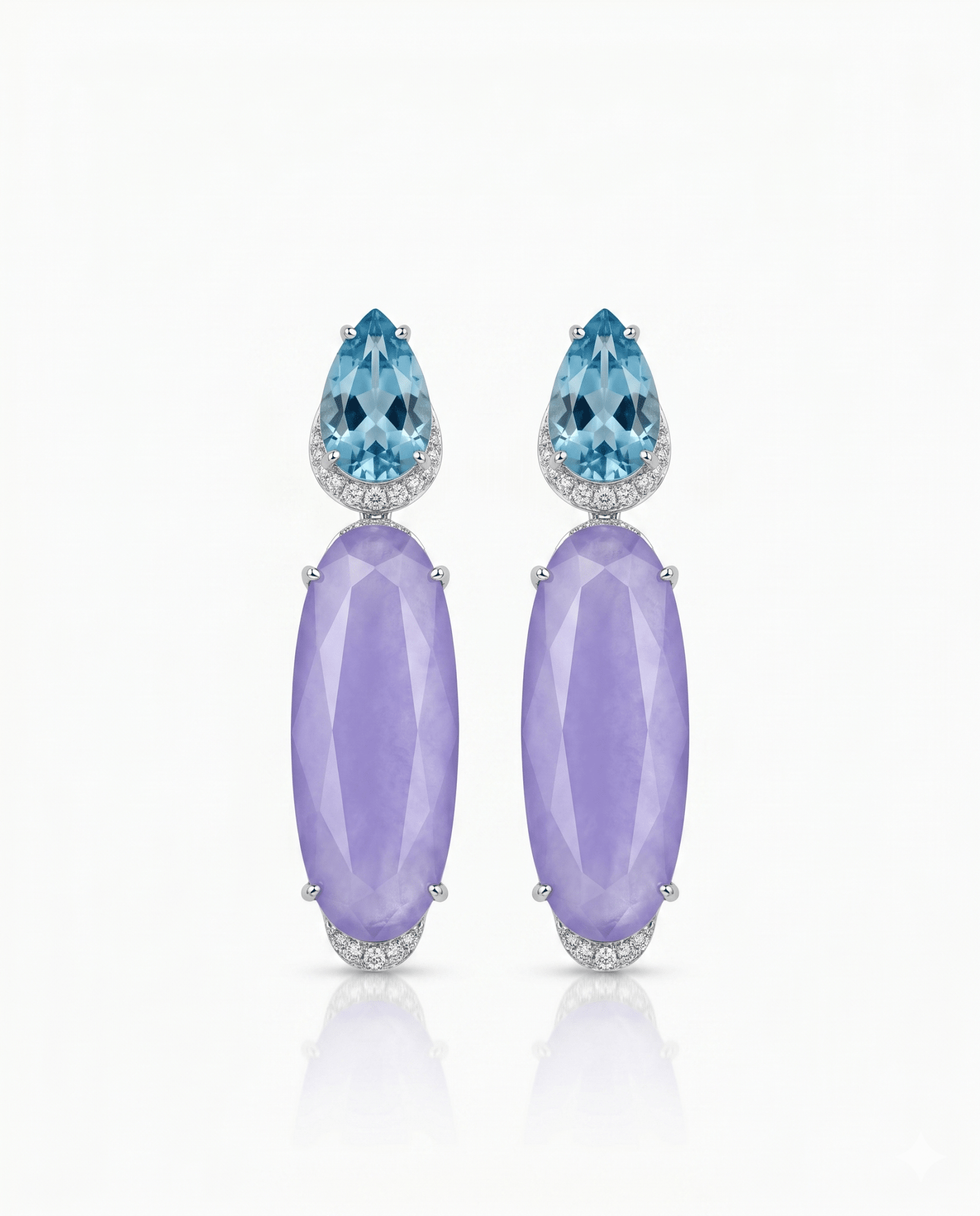 Lavender & Aqua Two - Stone Long Drop Earrings - Maxiblink