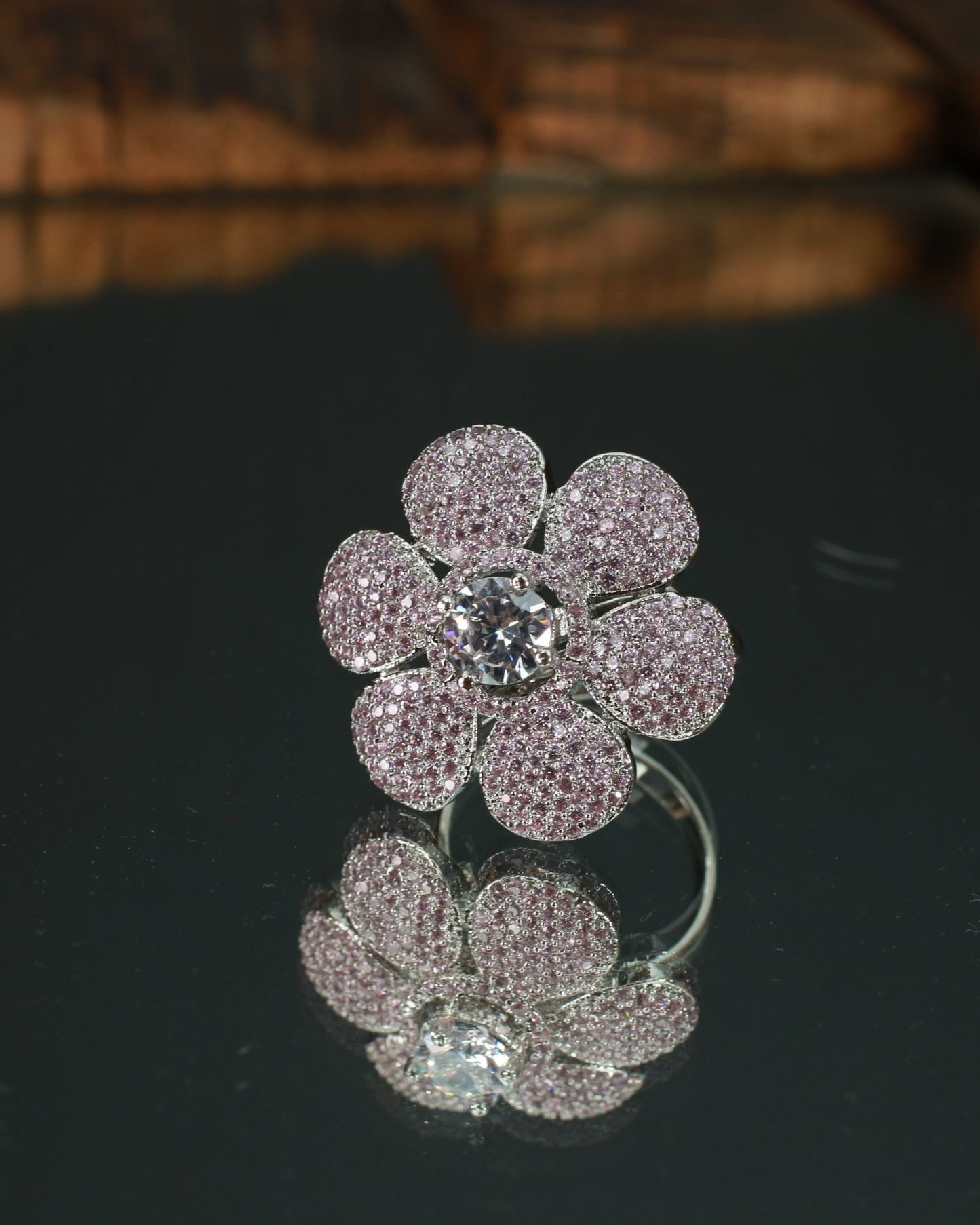 Lavender Flower Ring with Diamond Center - Maxiblink
