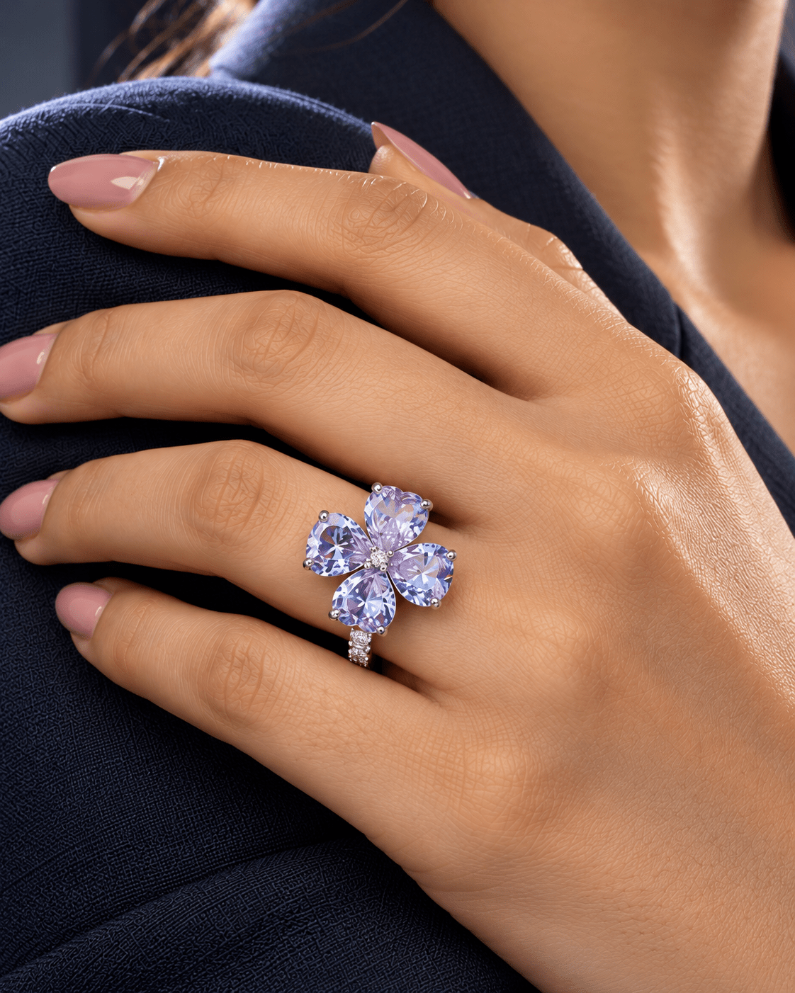 Lavender Four-Leaf Clover Heart CZ Ring - Maxiblink