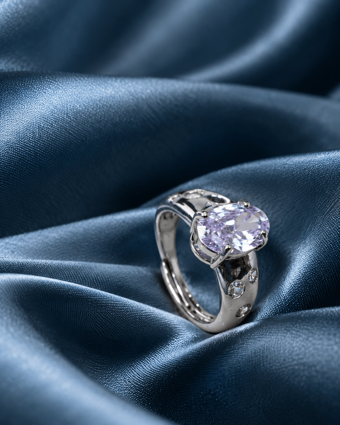 Lavender Oval Ring on Starry Wide Band - Maxiblink