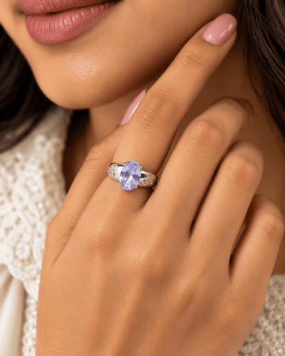 Lavender Oval Ring on Starry Wide Band - Maxiblink