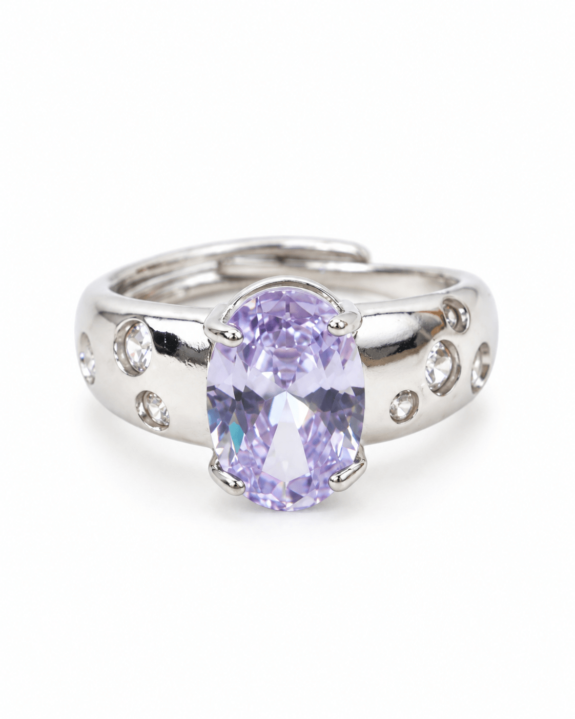 Lavender Oval Ring on Starry Wide Band - Maxiblink