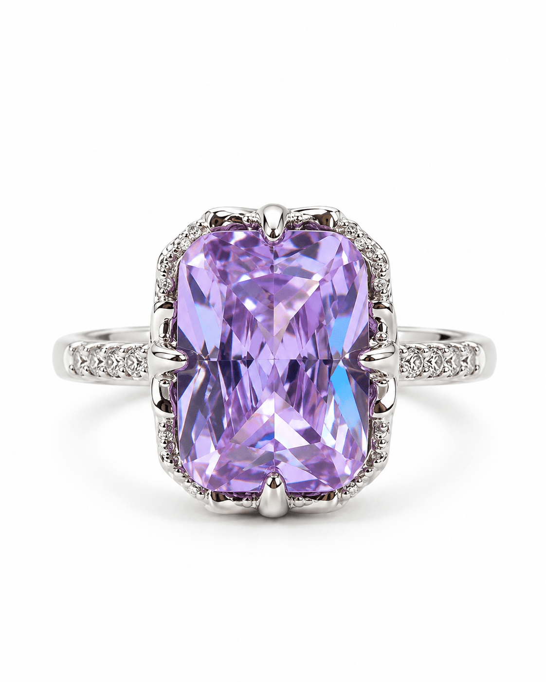 Lavender Radiant-Cut Solitaire Ring with Pavé Shoulders - Maxiblink