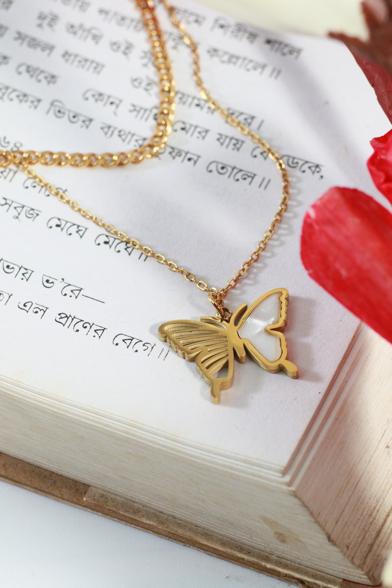 Layered Butterfly Pendant Necklace – Dual Chain Gold Plated Design - Maxiblink
