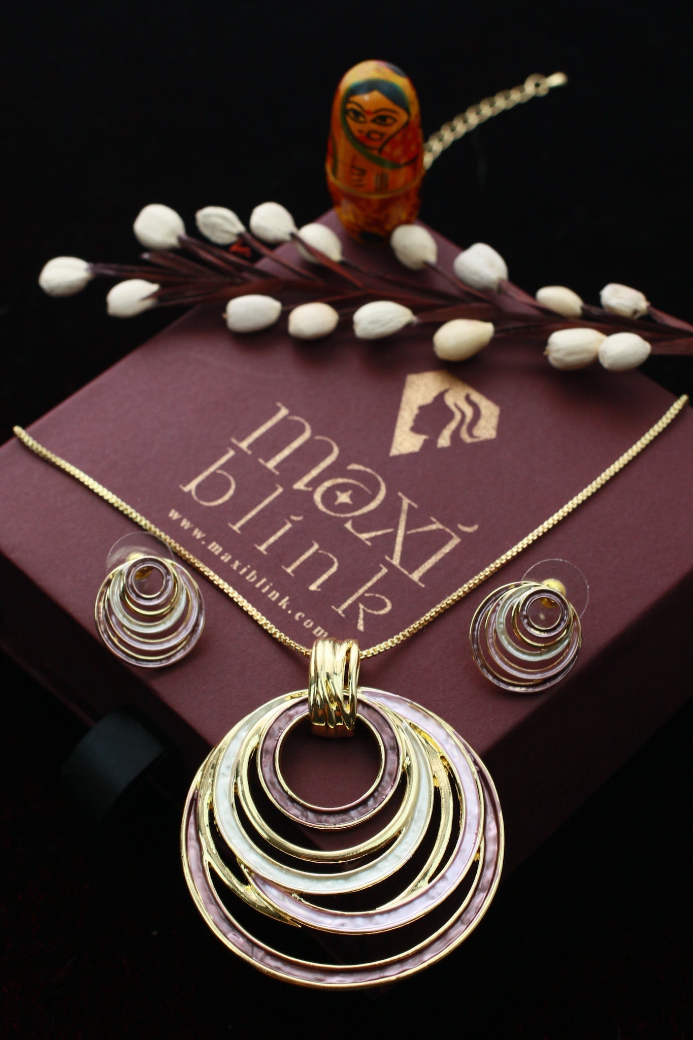 Layered Circle Pendant Set - Gold Plated Multi Ring Necklace & Earrings | Anti Tarnish Coating - Maxiblink