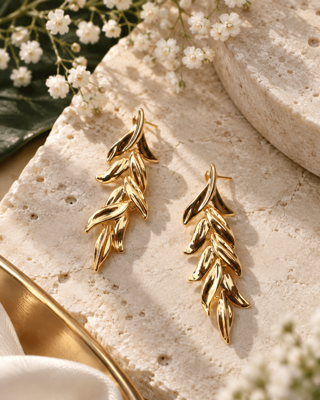 Layered Gold Leaf Wing Drop Earrings - Maxiblink