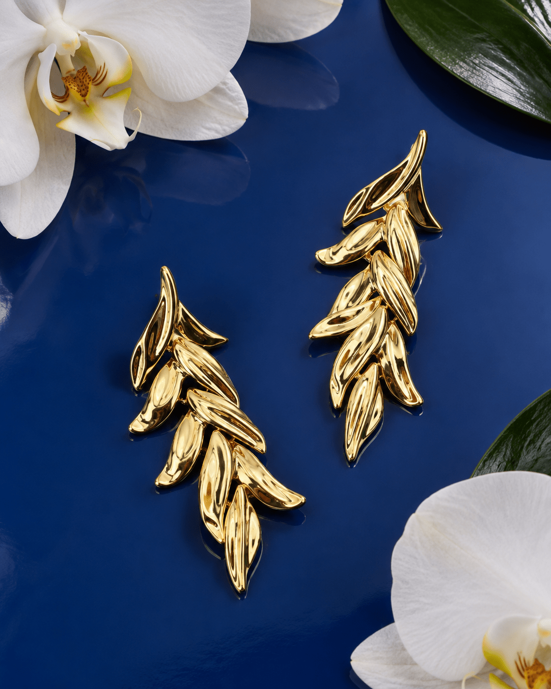 Layered Gold Leaf Wing Drop Earrings - Maxiblink