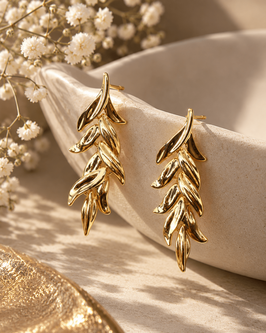 Layered Gold Leaf Wing Drop Earrings - Maxiblink