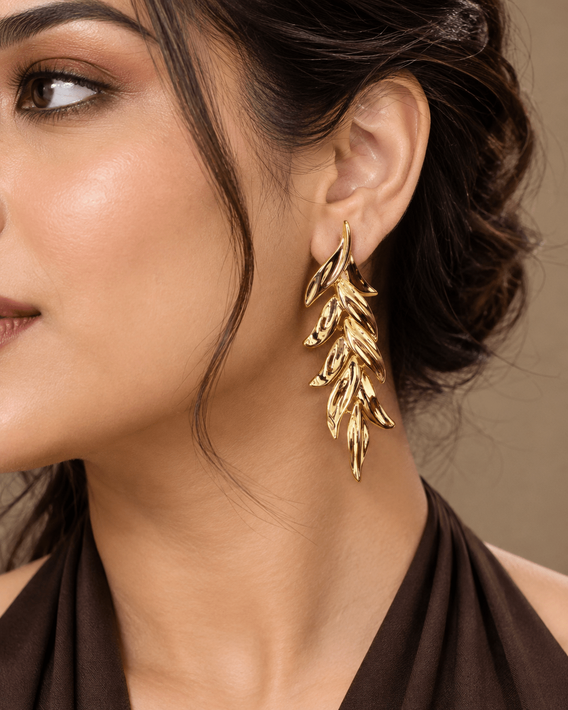 Layered Gold Leaf Wing Drop Earrings - Maxiblink