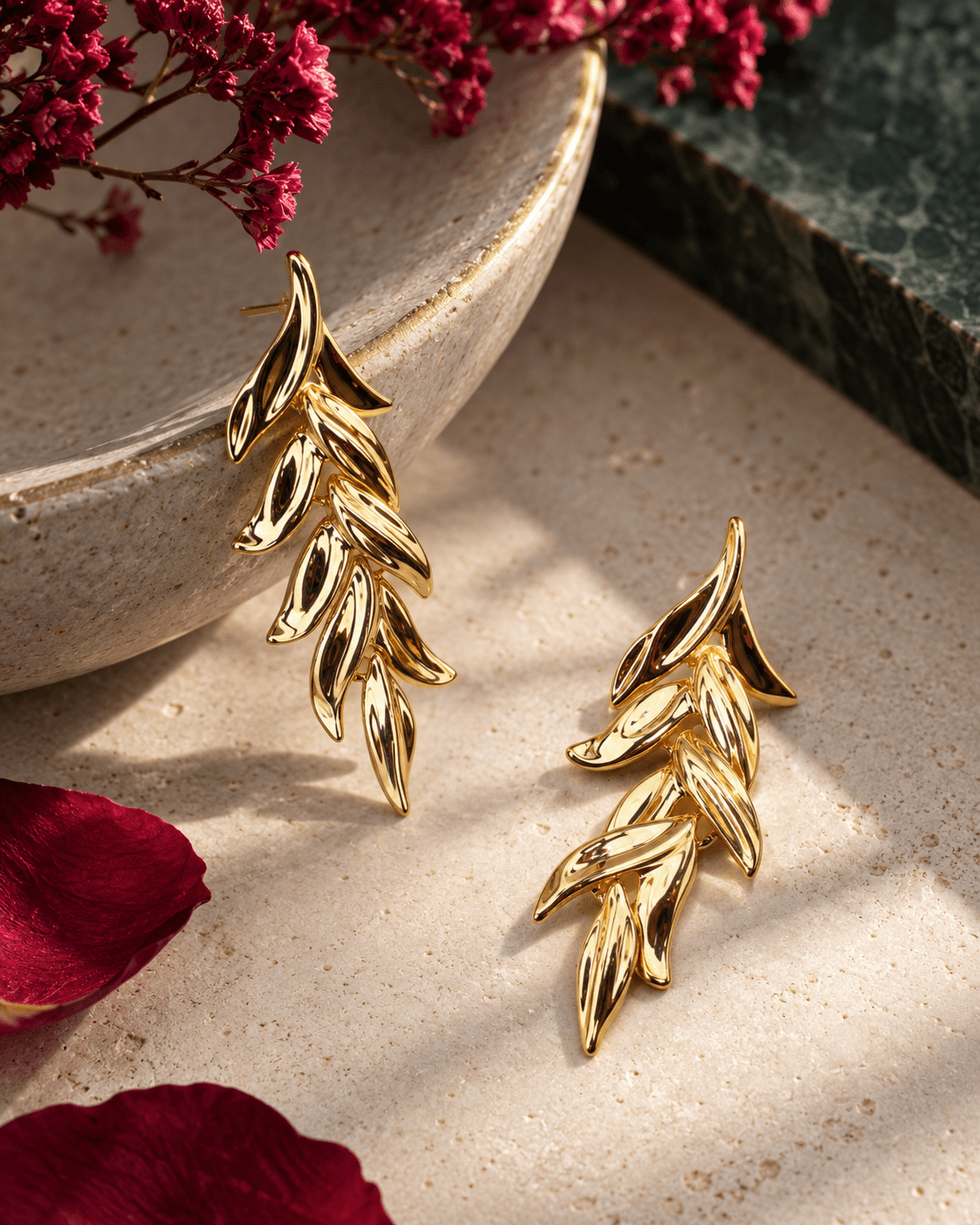 Layered Gold Leaf Wing Drop Earrings - Maxiblink