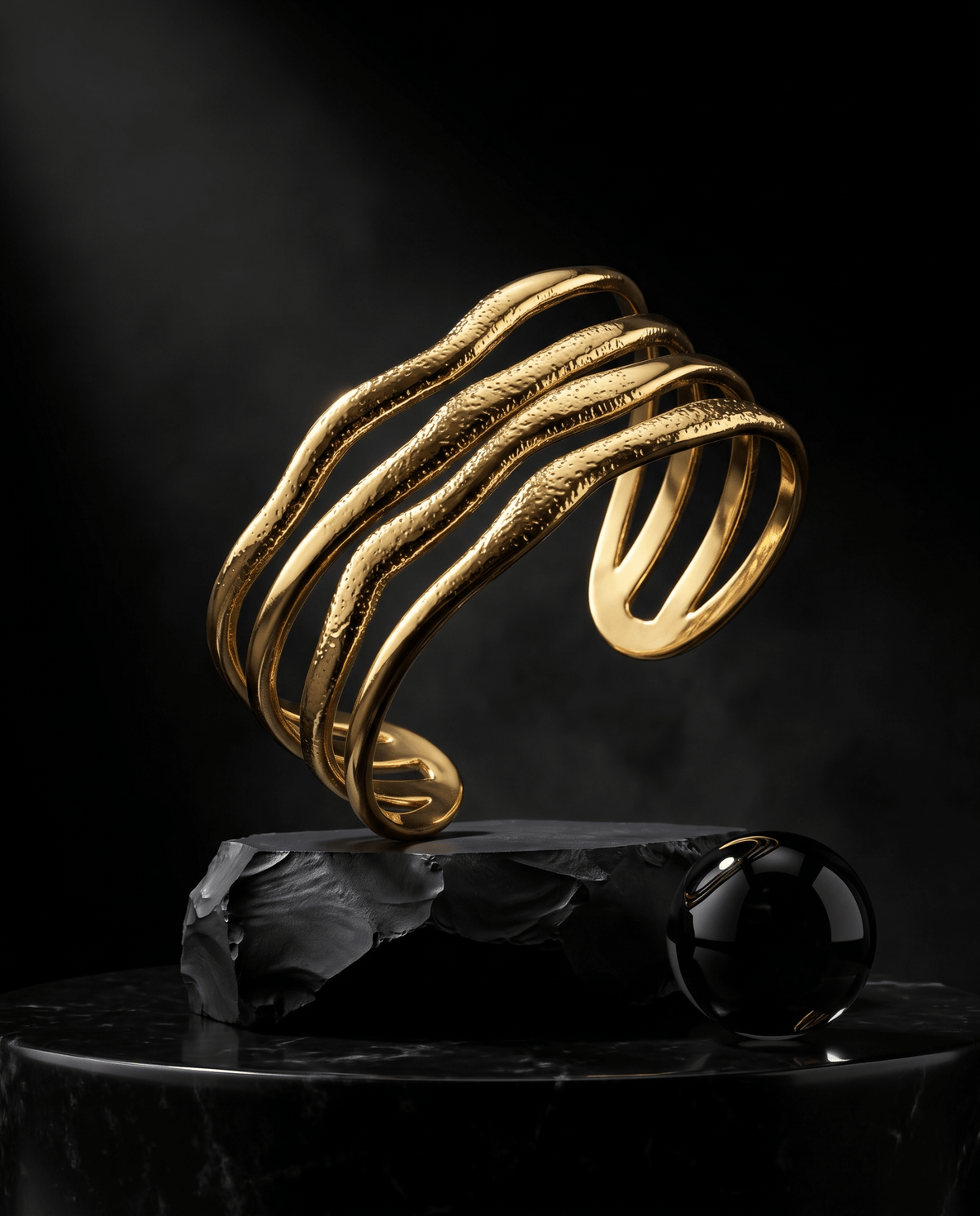 Layered Wave Wire Cuff Bracelet - Maxiblink