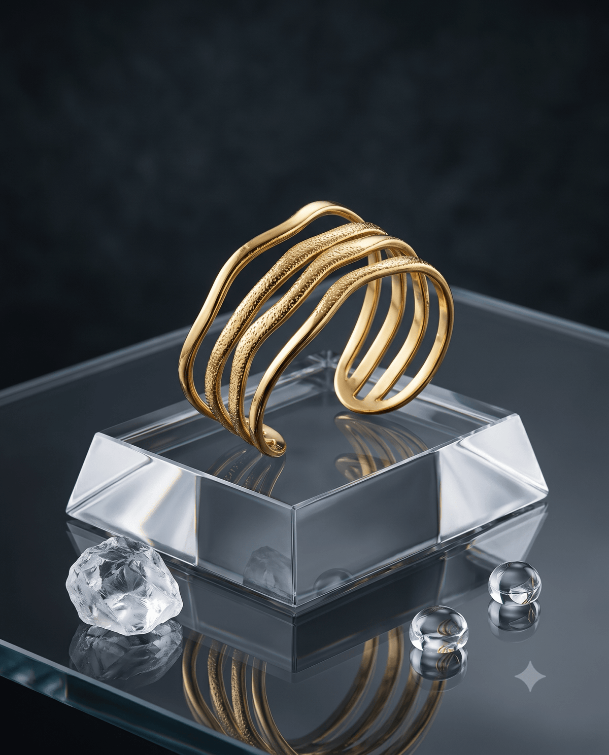 Layered Wave Wire Cuff Bracelet - Maxiblink