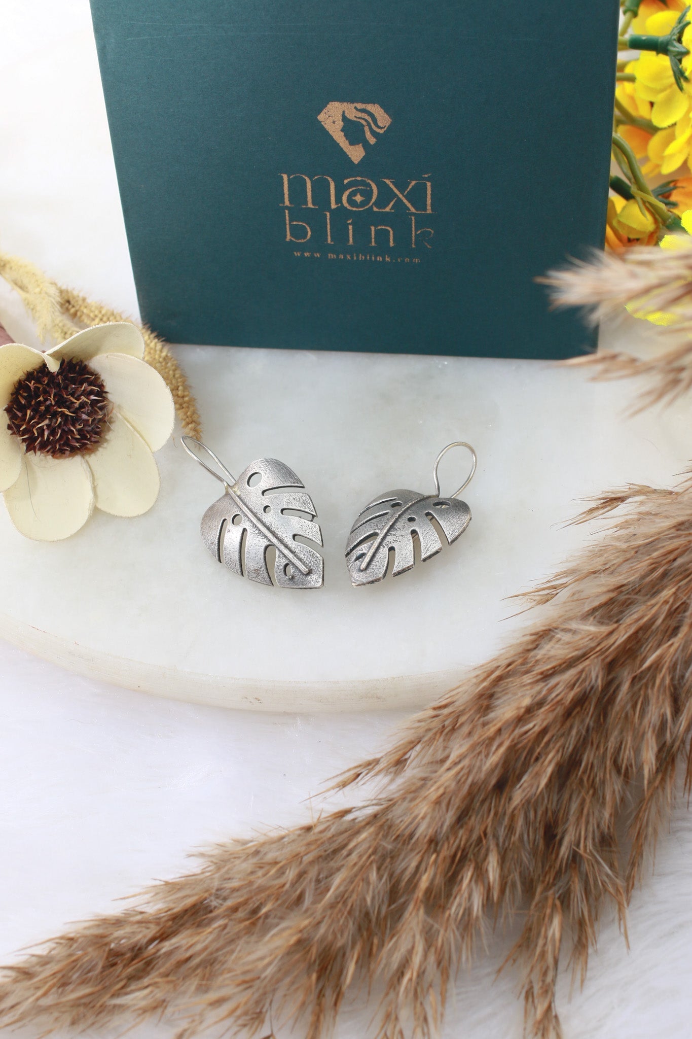 Leaf Cutwork Oxidised German Silver Earrings | Monstera Inspired Boho Earrings - Maxiblink