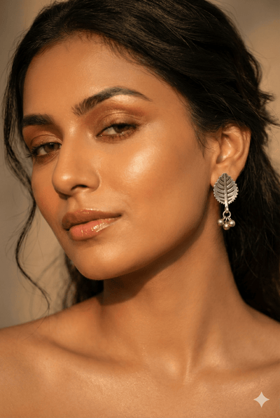Leaf Dangling Oxidised German Silver Earrings | Antique Finish Ethnic Earrings - Maxiblink