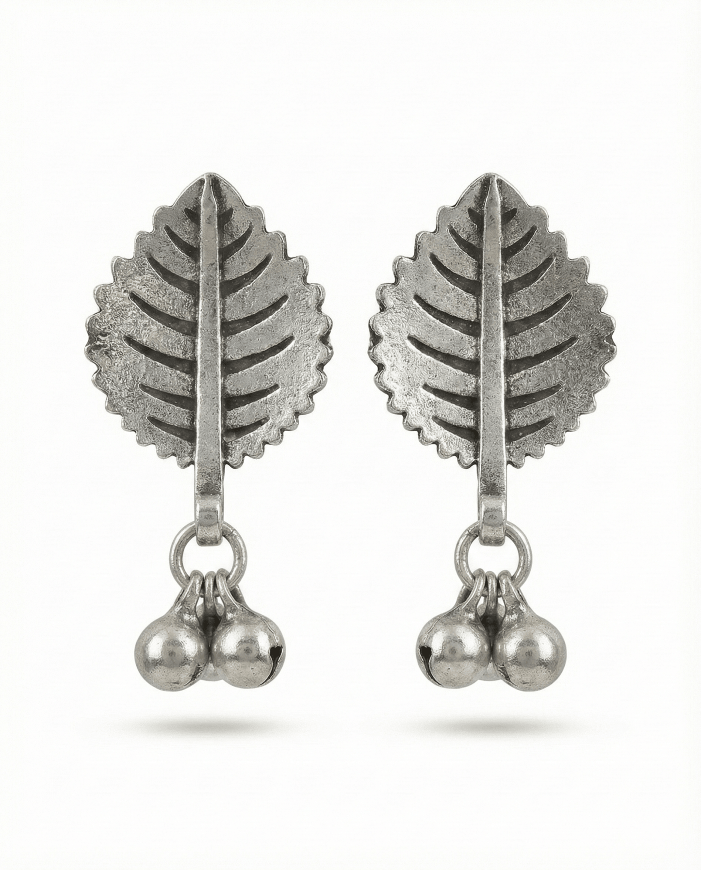 Leaf Dangling Oxidised German Silver Earrings | Antique Finish Ethnic Earrings - Maxiblink