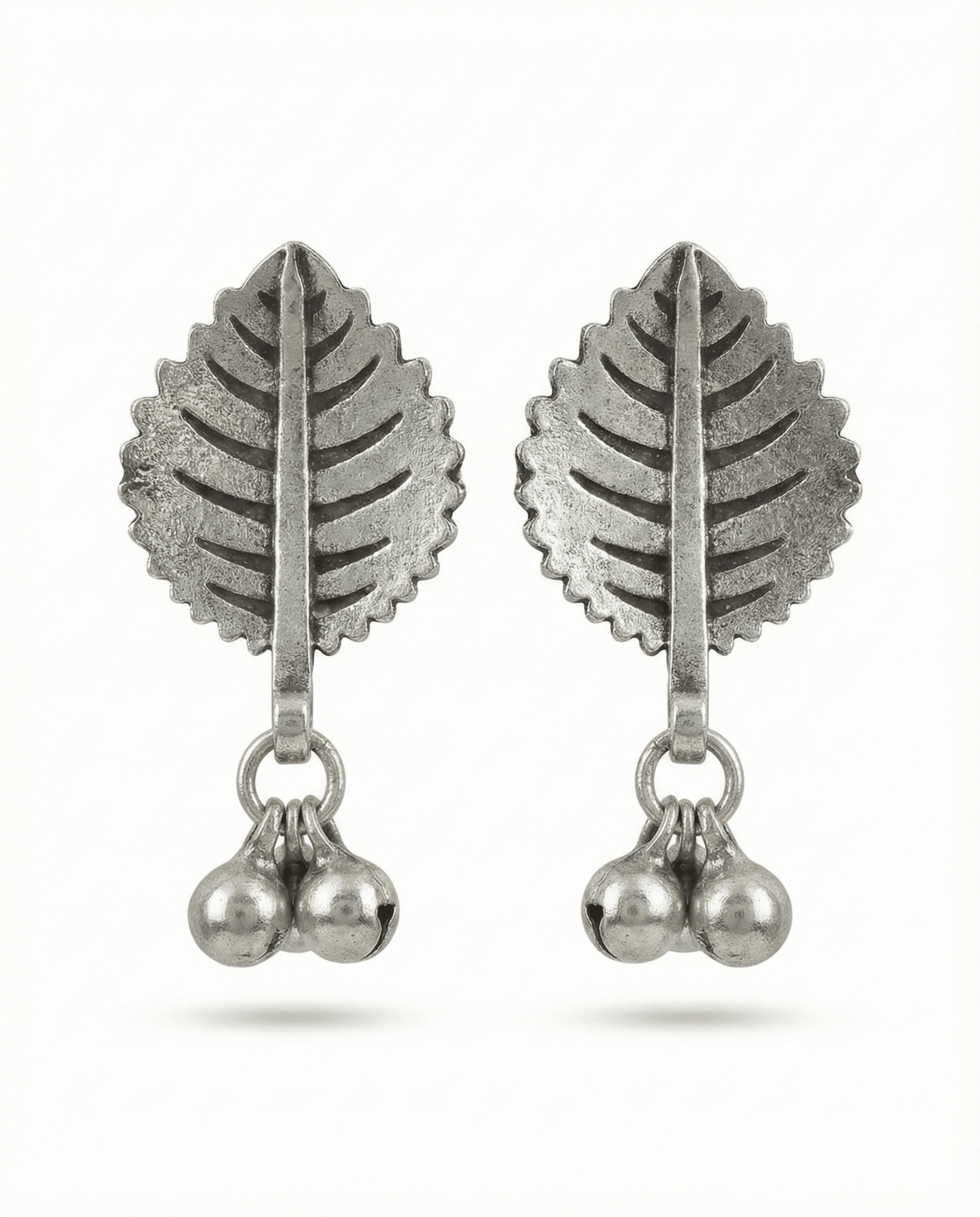 Leaf Dangling Oxidised German Silver Earrings | Antique Finish Ethnic Earrings - Maxiblink