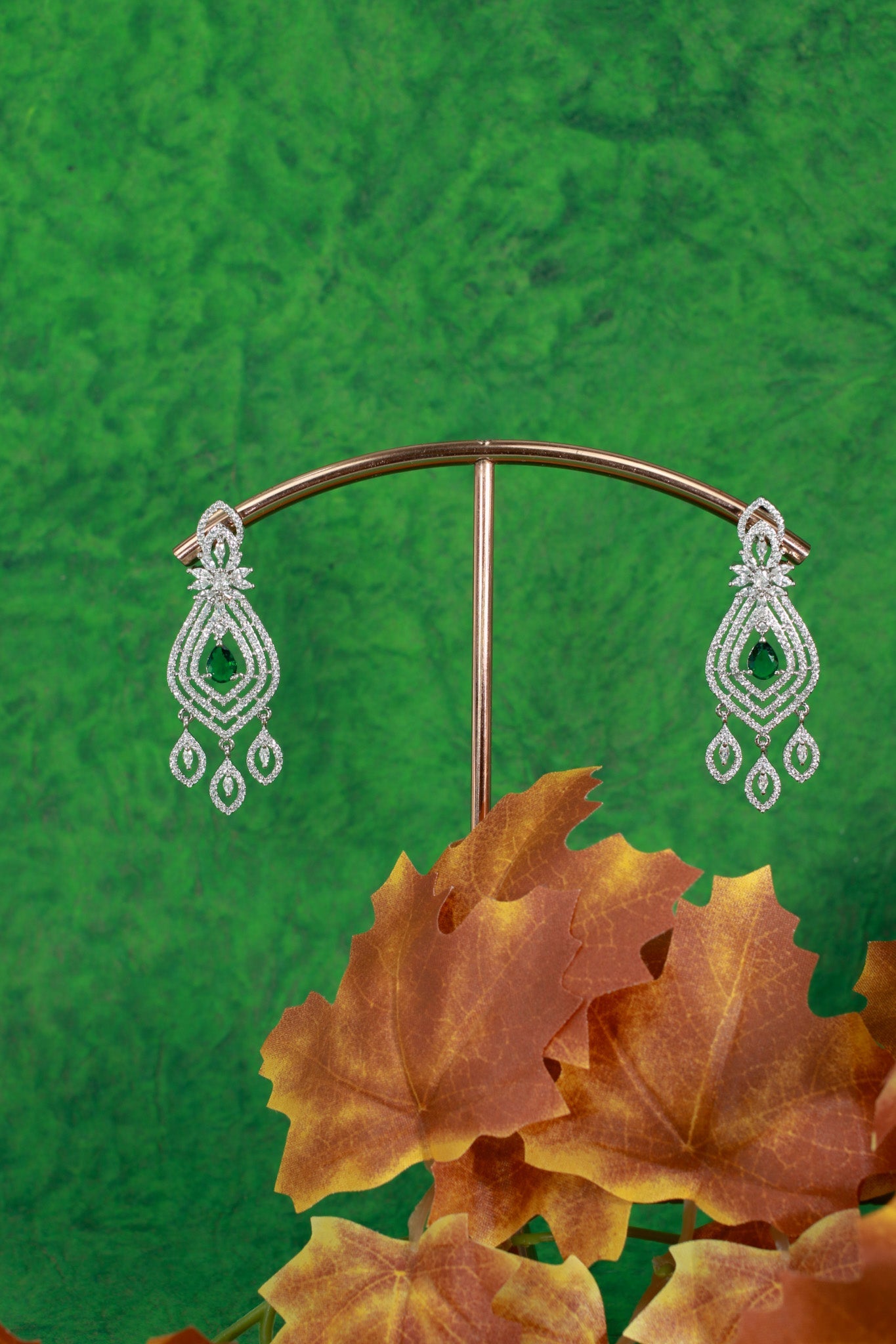 Leaf Drop Emerald AD Necklace Set - Maxiblink