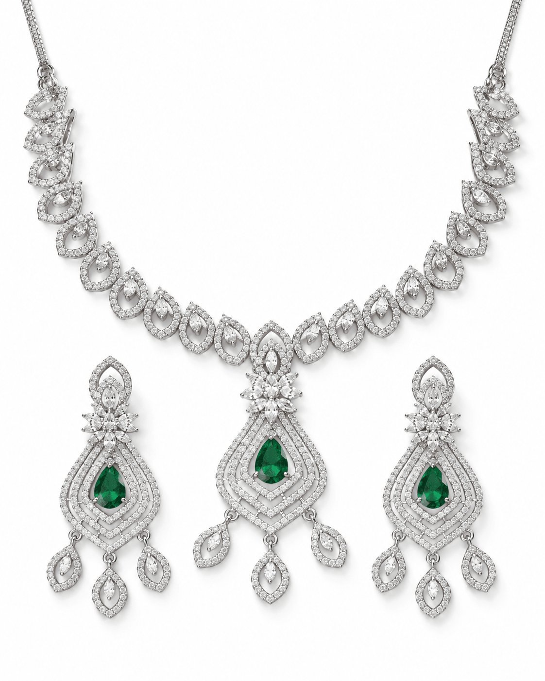Leaf Drop Emerald AD Necklace Set - Maxiblink