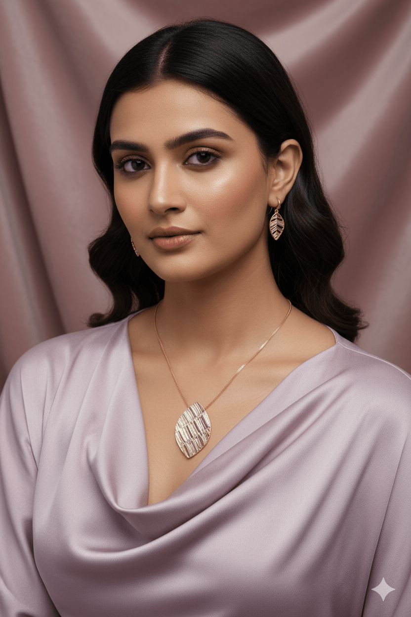 Leaf Enamel Pendant Set - Gold Plated Leaf Design | Pink & Beige Enamel Finish | Anti Tarnish - Maxiblink