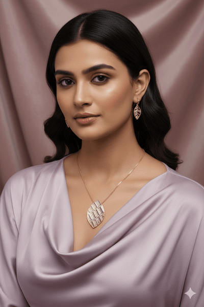 Leaf Enamel Pendant Set - Gold Plated Leaf Design | Pink & Beige Enamel Finish | Anti Tarnish - Maxiblink