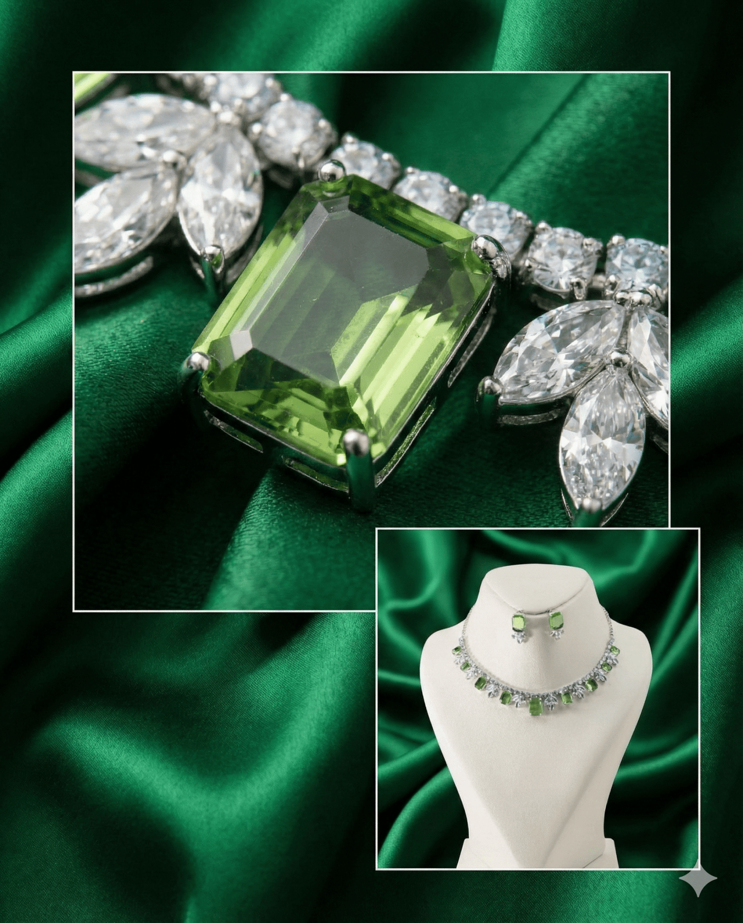 Light Green Korean Glass Stone Necklace Set | Premium Crystal Jewellery - Maxiblink