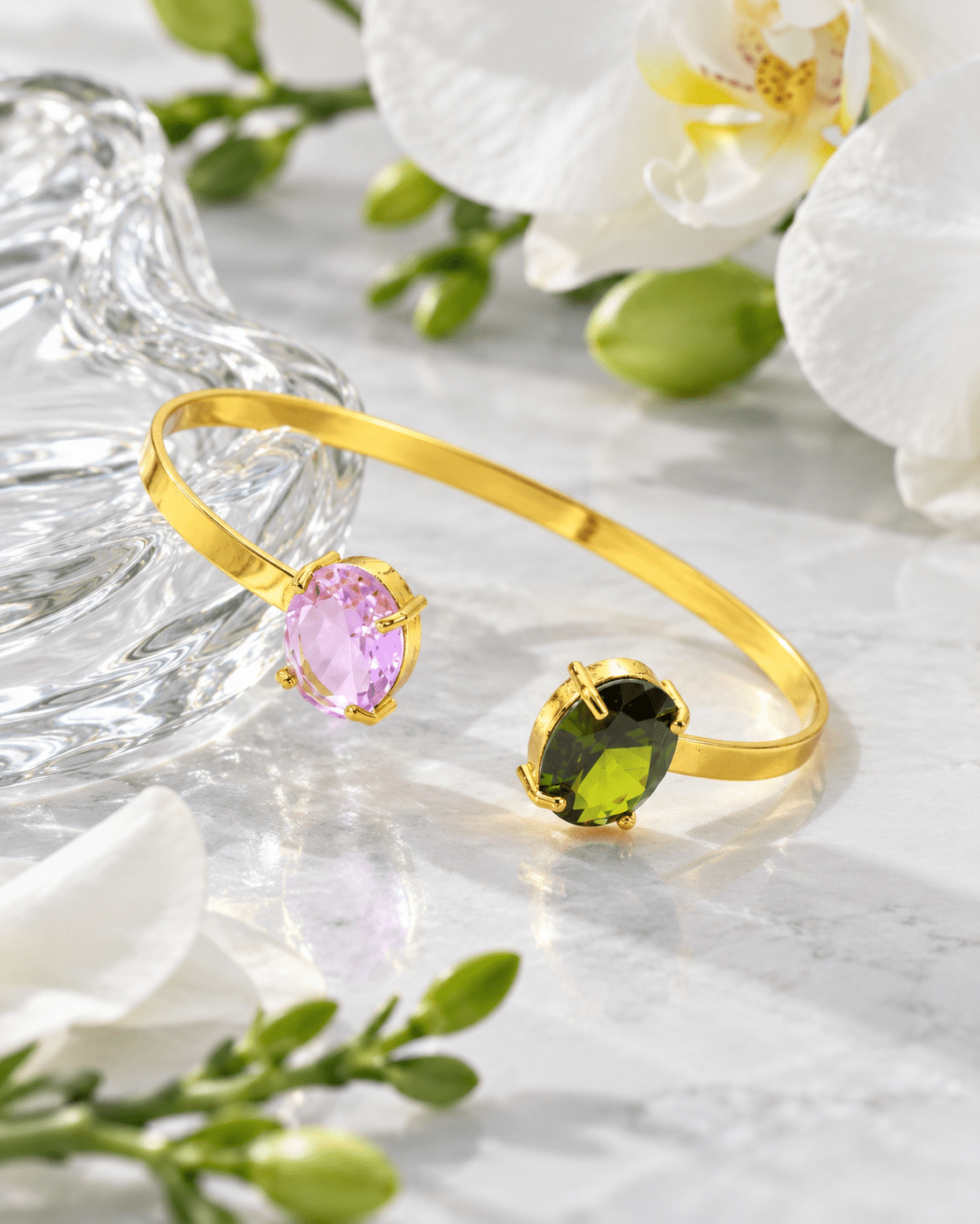 Lilac & Olive Oval Stone Flat Cuff Bracelet - Maxiblink
