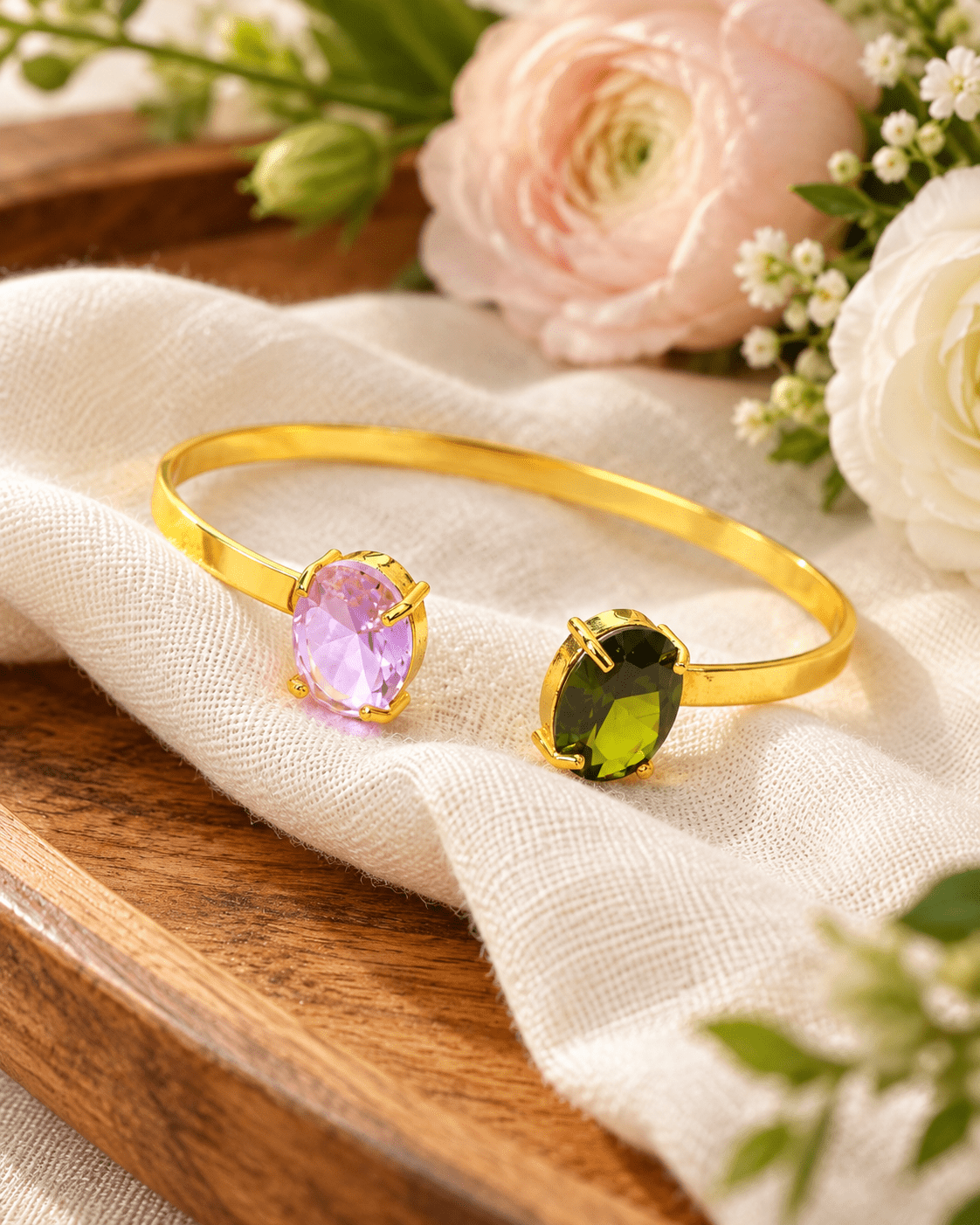 Lilac & Olive Oval Stone Flat Cuff Bracelet - Maxiblink