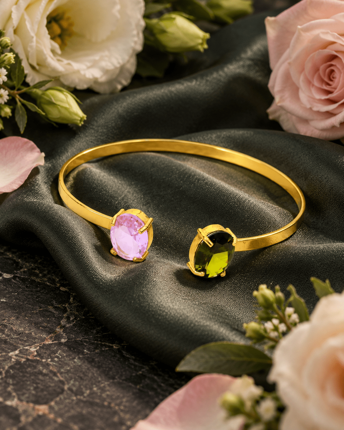 Lilac & Olive Oval Stone Flat Cuff Bracelet - Maxiblink