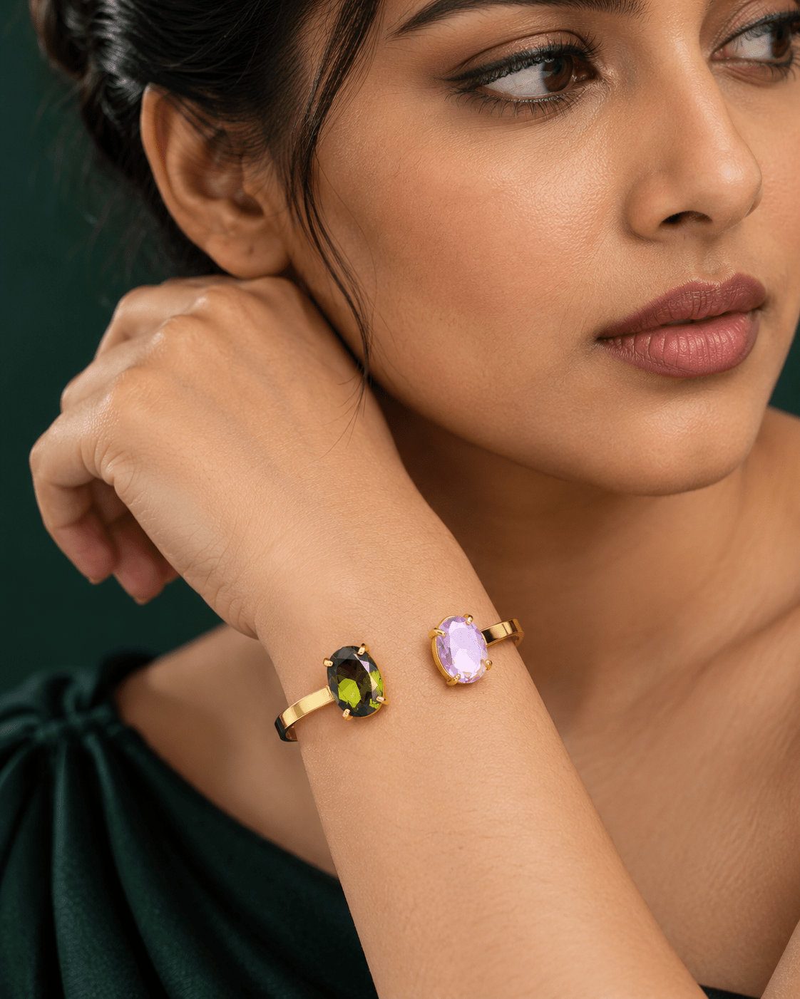Lilac & Olive Oval Stone Flat Cuff Bracelet - Maxiblink