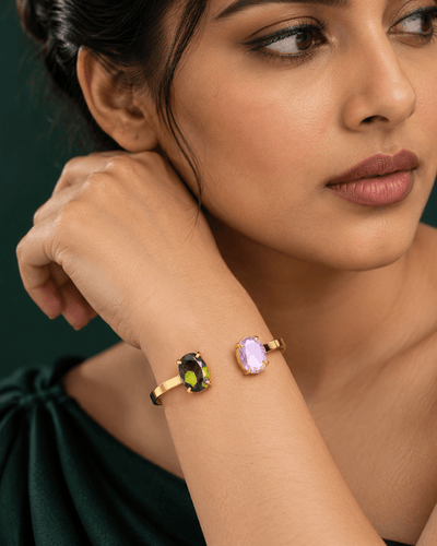 Lilac & Olive Oval Stone Flat Cuff Bracelet - Maxiblink