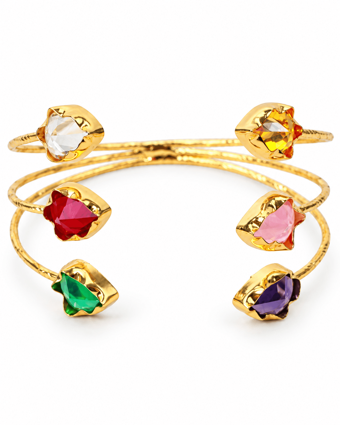 Lotus Bud Stone Triple Row Cuff Bracelet - Maxiblink