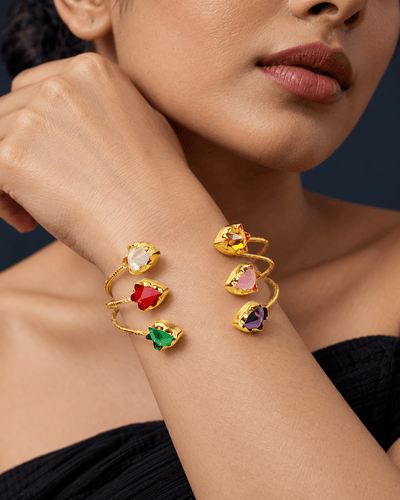 Lotus Bud Stone Triple Row Cuff Bracelet - Maxiblink