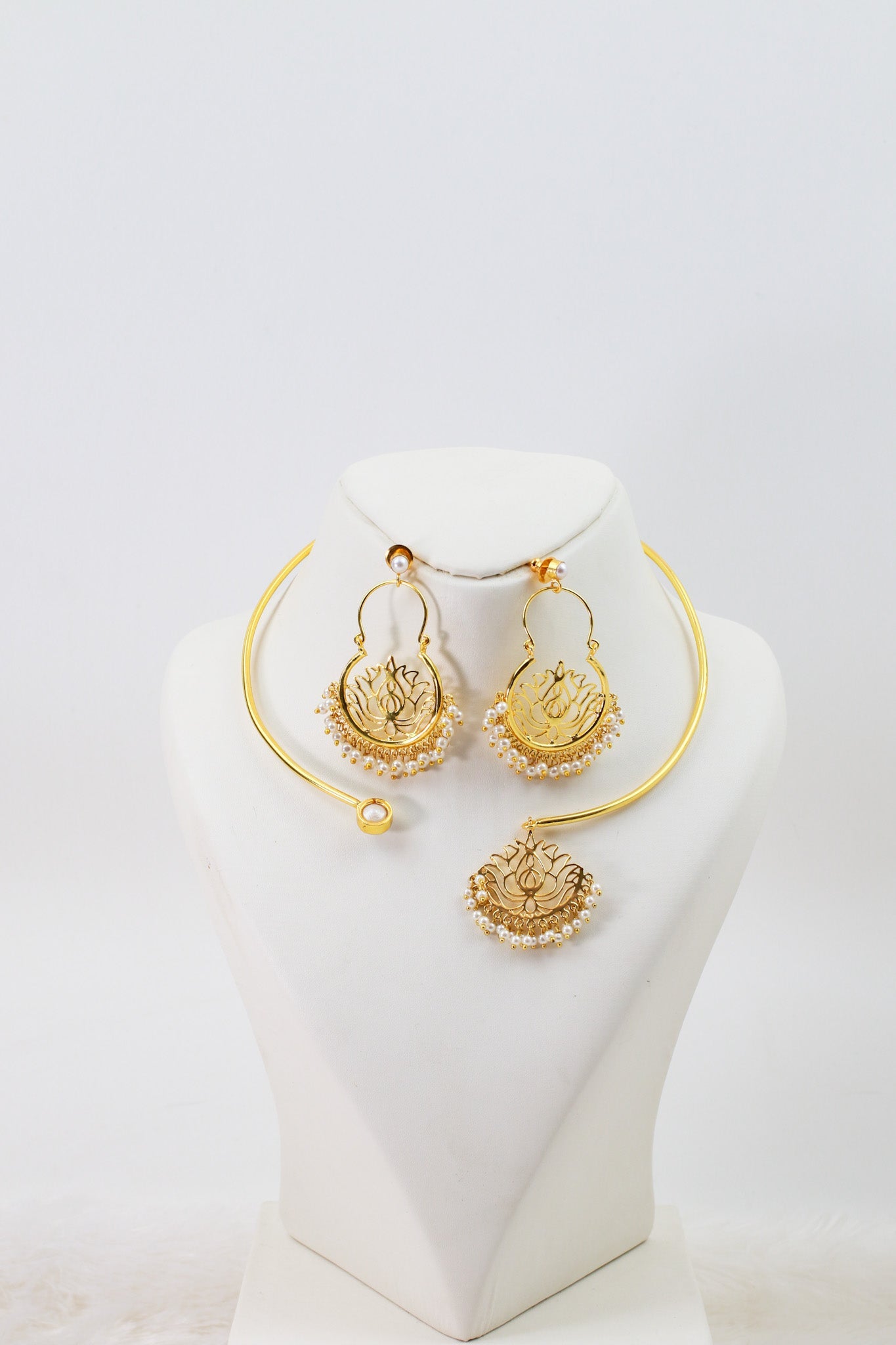 Lotus Pearl Heritage Necklace Set – Brass Gold Plated | Anti - Tarnish Coated - Maxiblink