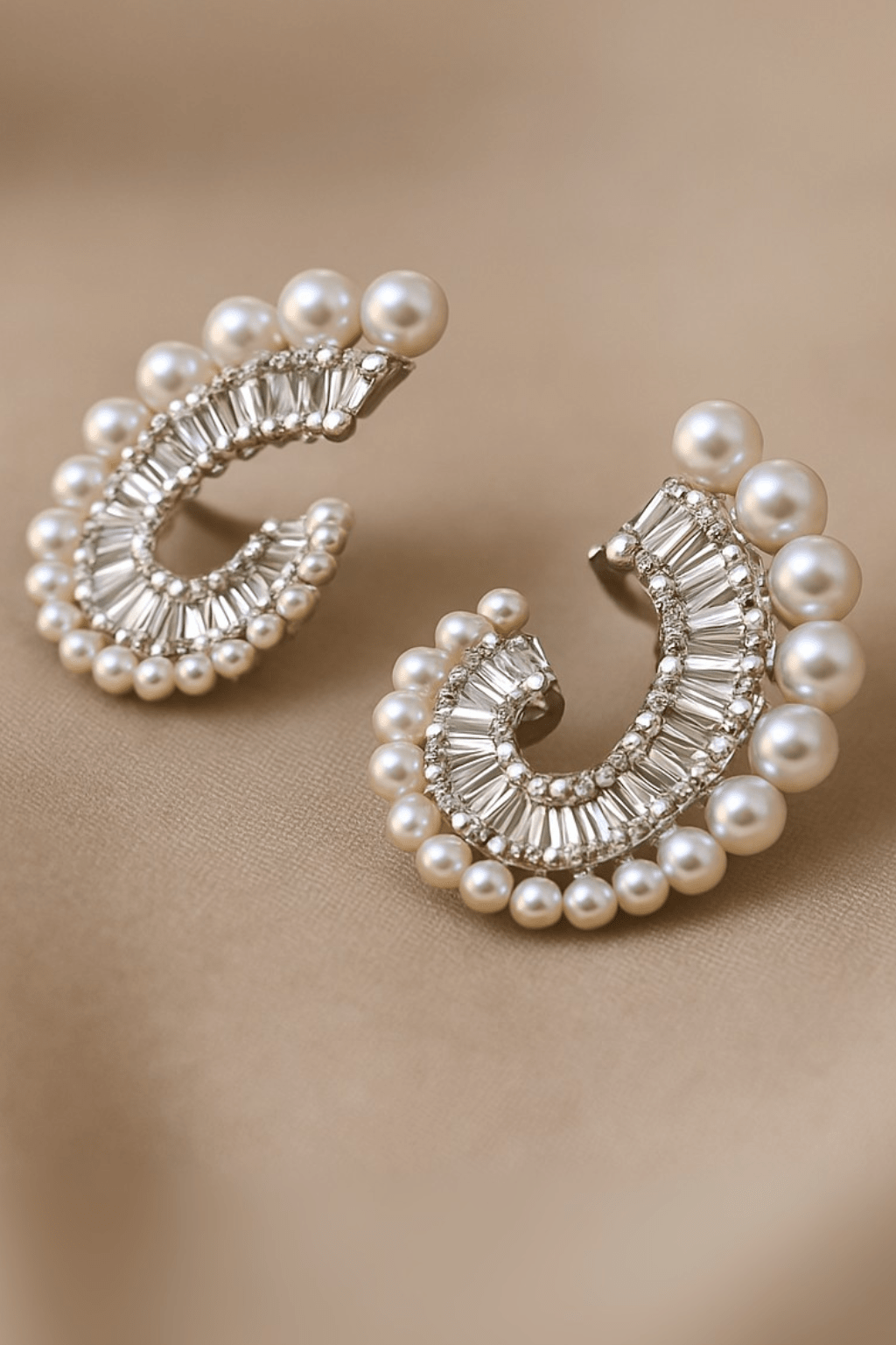 Luxury Pearl & Crystal Semi - Hoop Earrings – Elegant Anti - Tarnish Design - Maxiblink